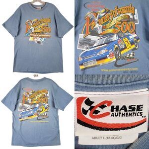 Vintage Chase 2002 Nascar Pocono 500 Size Large L Blue Double Sided Print